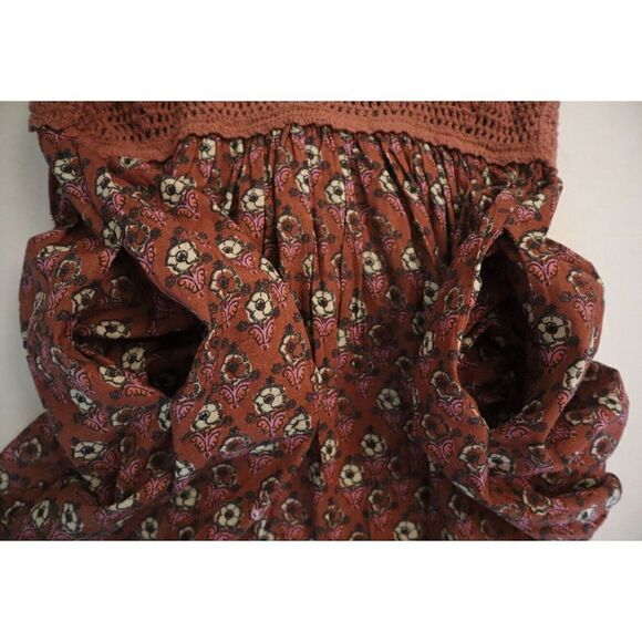 Free People OB1505272 Women's Sz XS Brown Multi Floral Honey Pie Babydoll Tunic - Picture 9 of 9